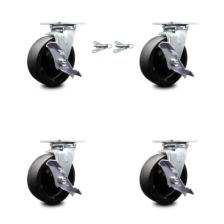 Service Caster 6 Inch Glass Filled Nylon Caster Set with Ball Bearings 4 Brake 2 Swivel Lock SCC-30CS620-GFNB-TLB-BSL-2-TLB-2